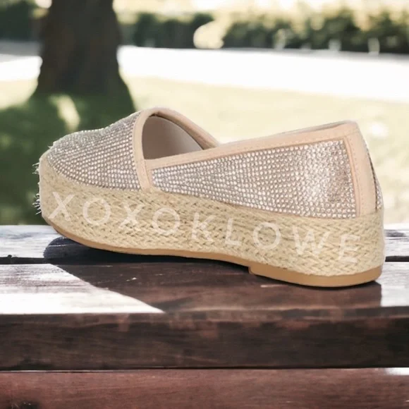 Rhinestone Sparkle Slip On Espadrille Platform Sneakers Bling Bling - Picture 10 of 14